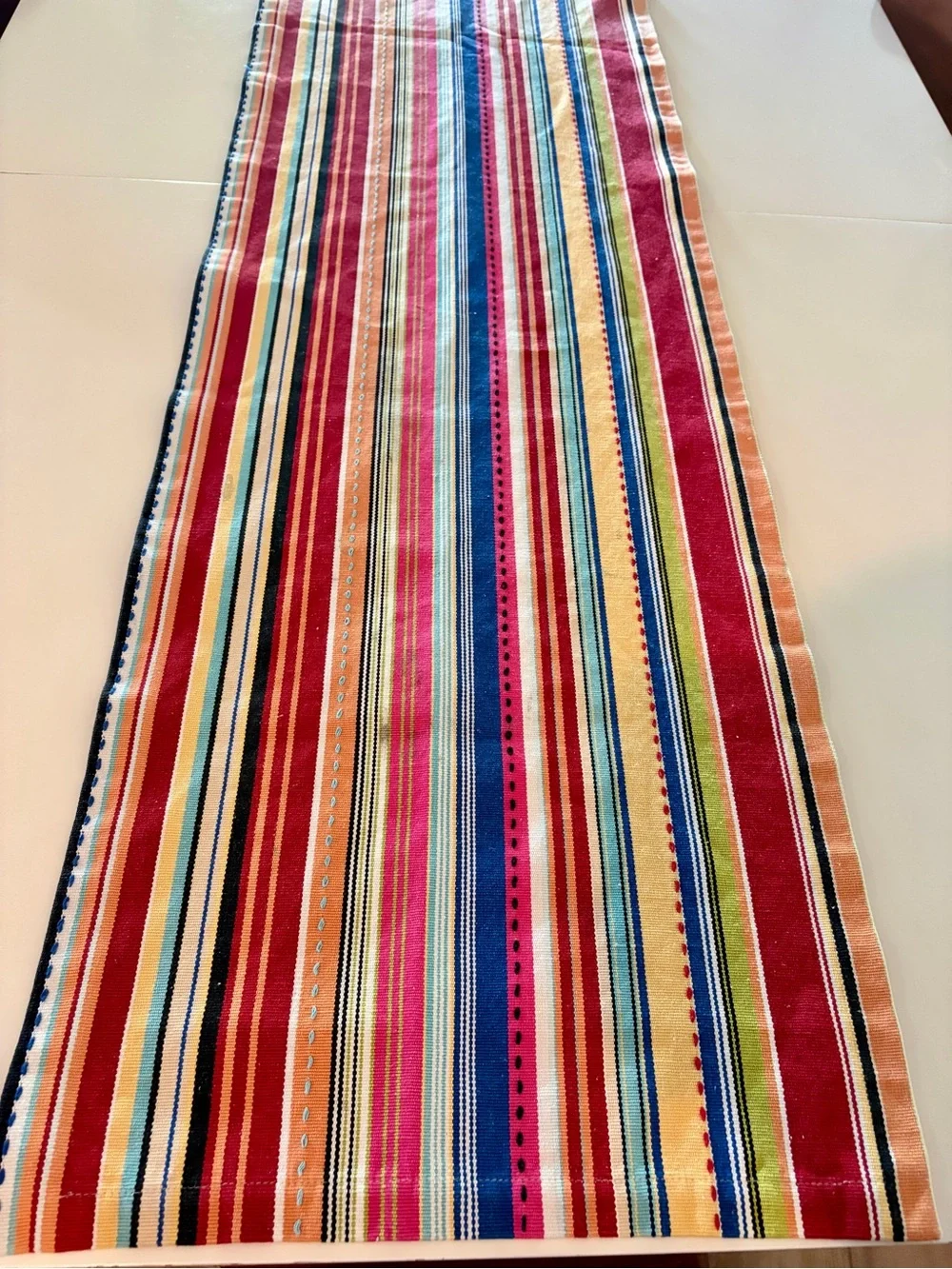 Vintage Multicolor Striped Table Runner 80”x16”